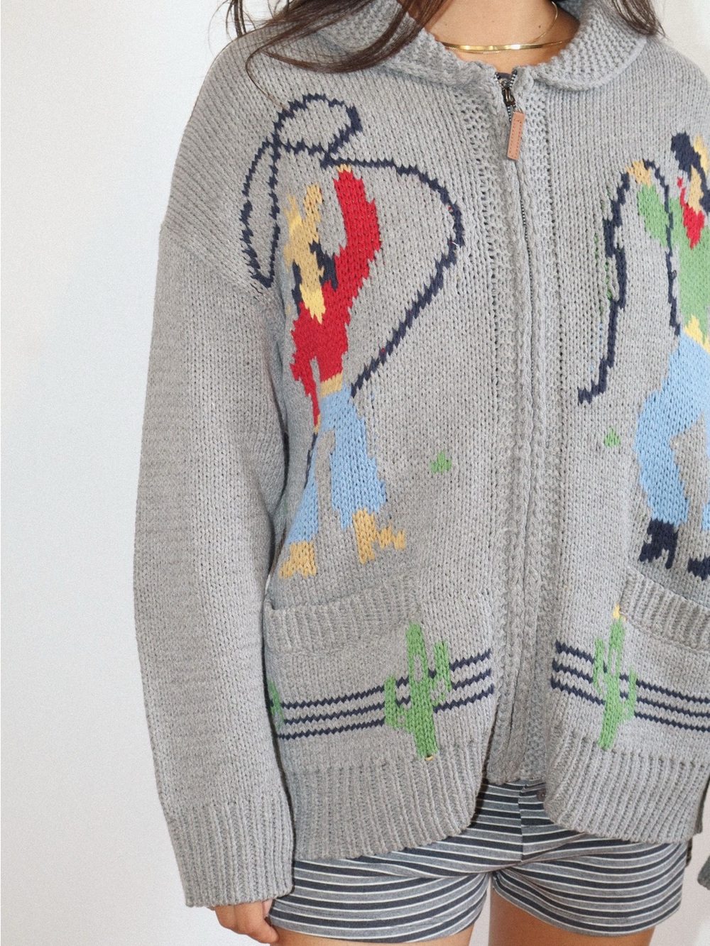 Bailey Rose Vintage Gray Cowgirl Graphic Cardigan Sweater S - Picture 2 of 4